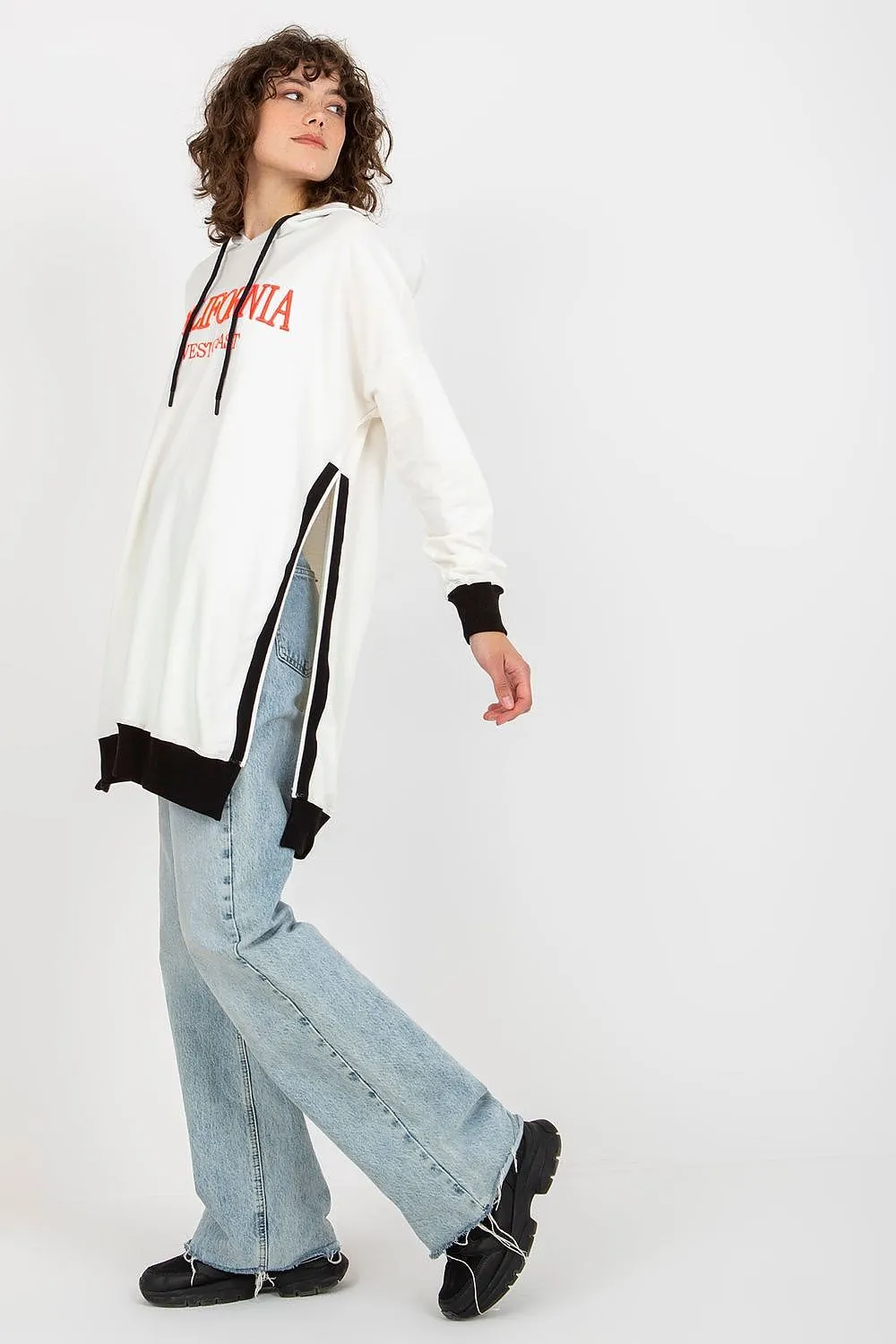 JTDF California Long Casual Sweatshirt with Hood & Side Slits