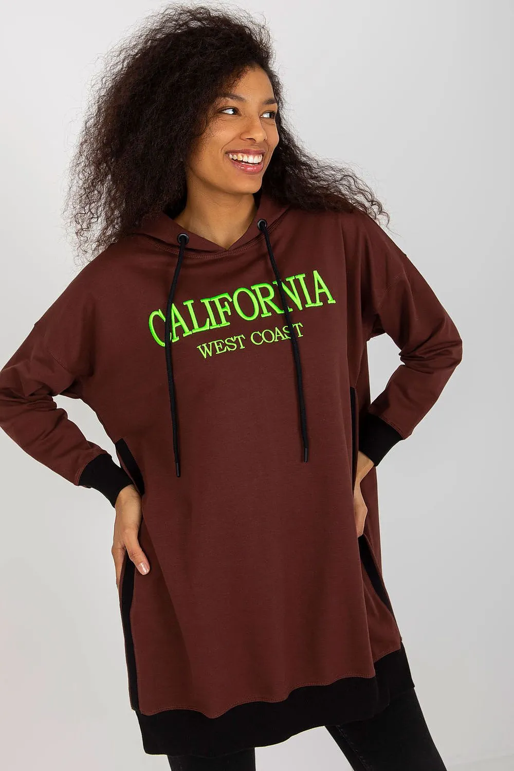 JTDF California Long Casual Sweatshirt with Hood & Side Slits