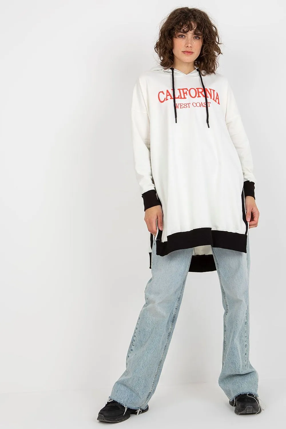 JTDF California Long Casual Sweatshirt with Hood & Side Slits