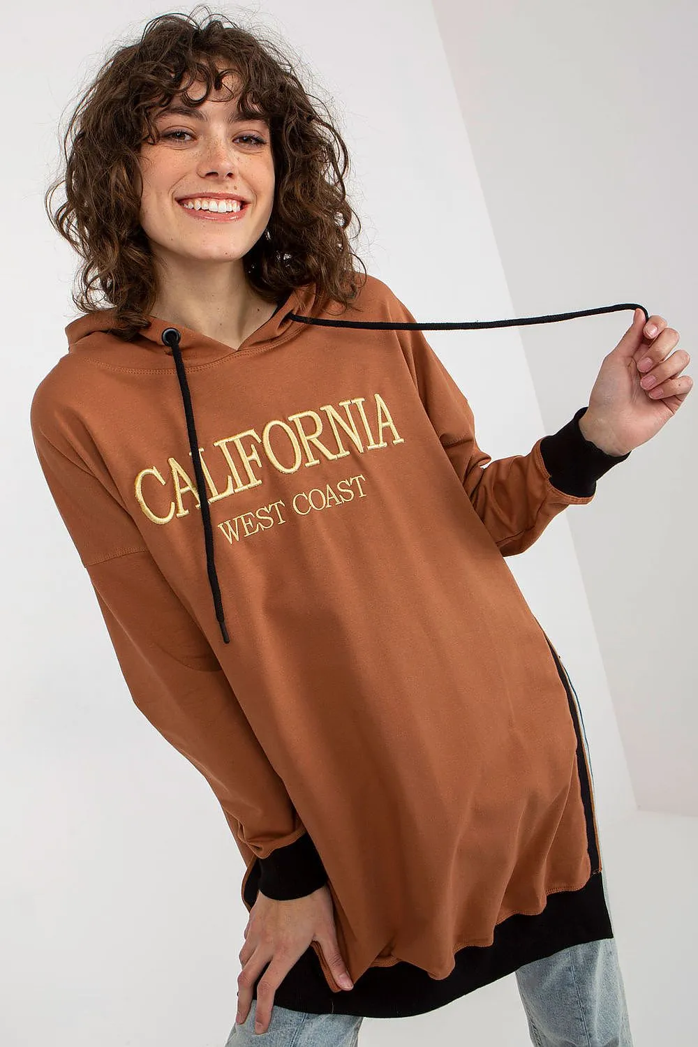 JTDF California Long Casual Sweatshirt with Hood & Side Slits