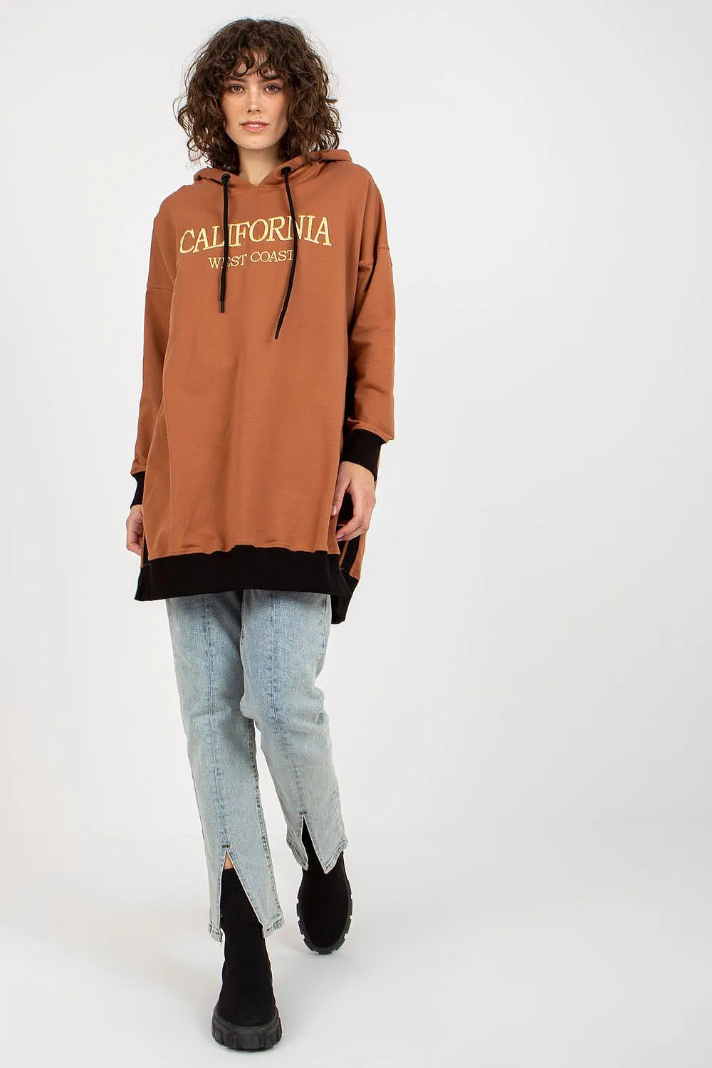 JTDF California Long Casual Sweatshirt with Hood & Side Slits
