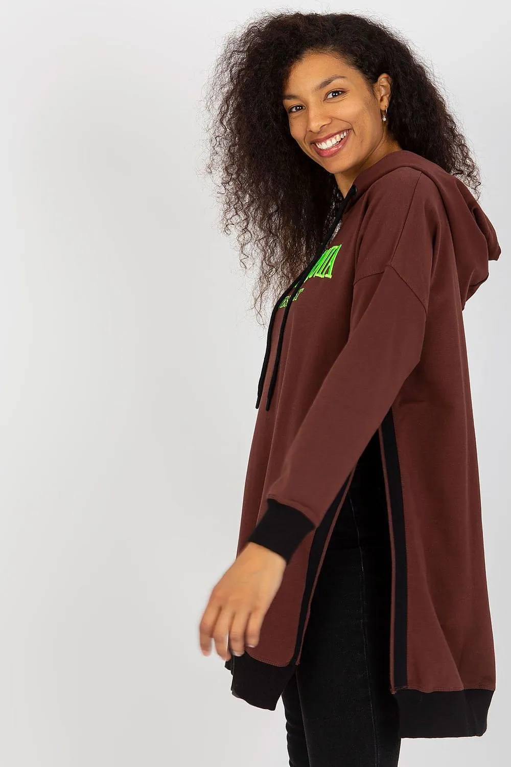 JTDF California Long Casual Sweatshirt with Hood & Side Slits