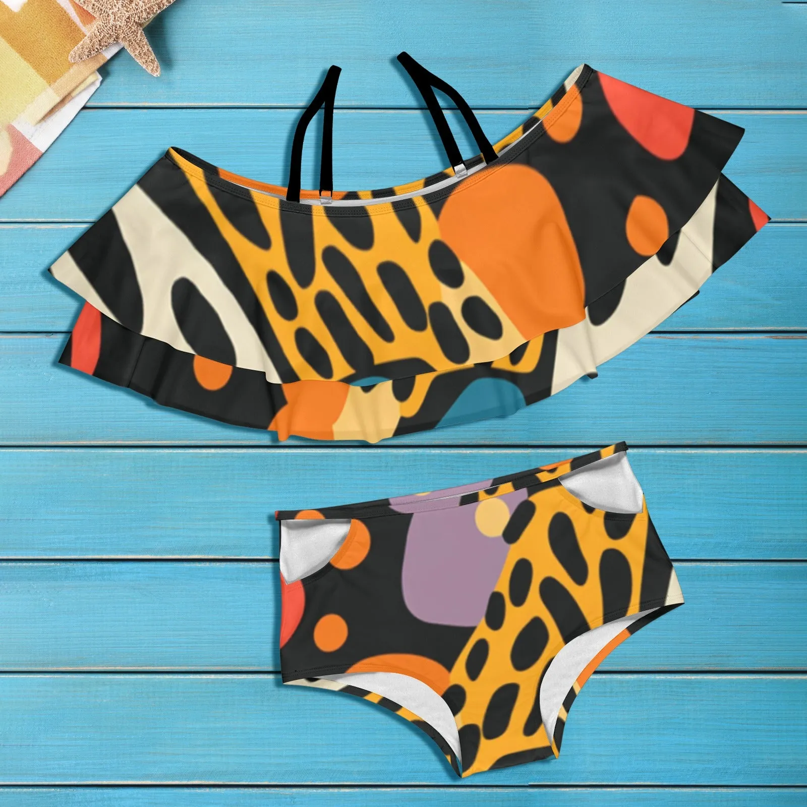Jungle Game Fever Women's Ruffle Off Shoulder Bikini Swimsuit