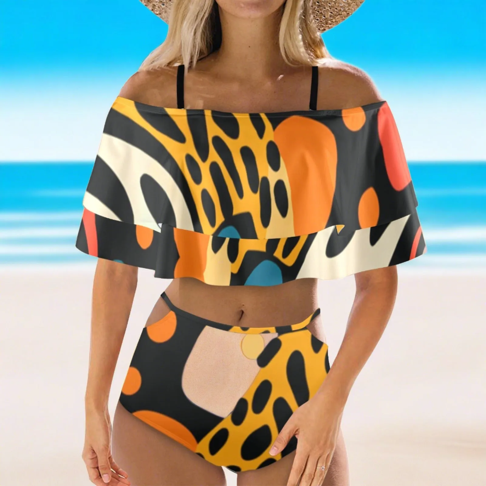 Jungle Game Fever Women's Ruffle Off Shoulder Bikini Swimsuit