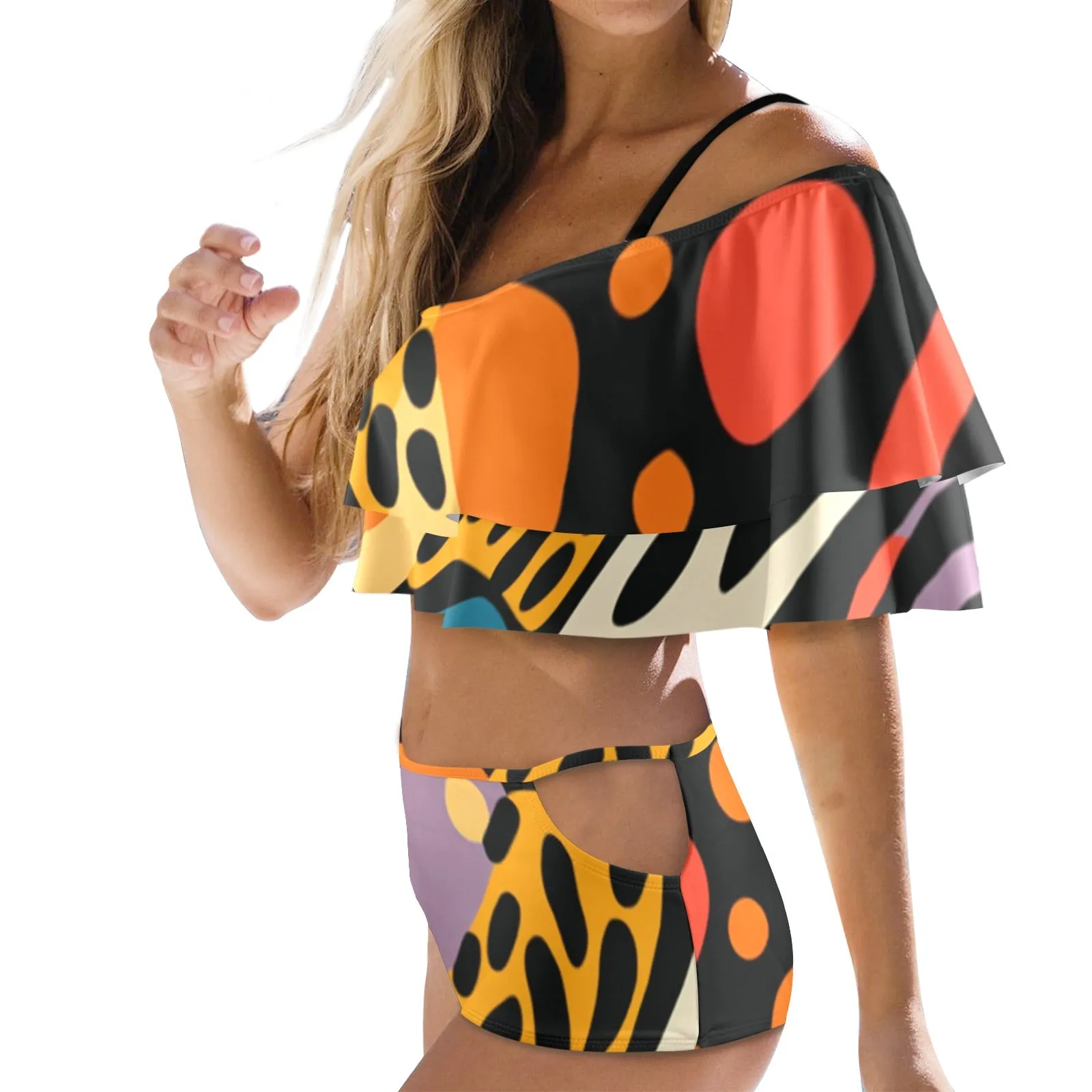 Jungle Game Fever Women's Ruffle Off Shoulder Bikini Swimsuit