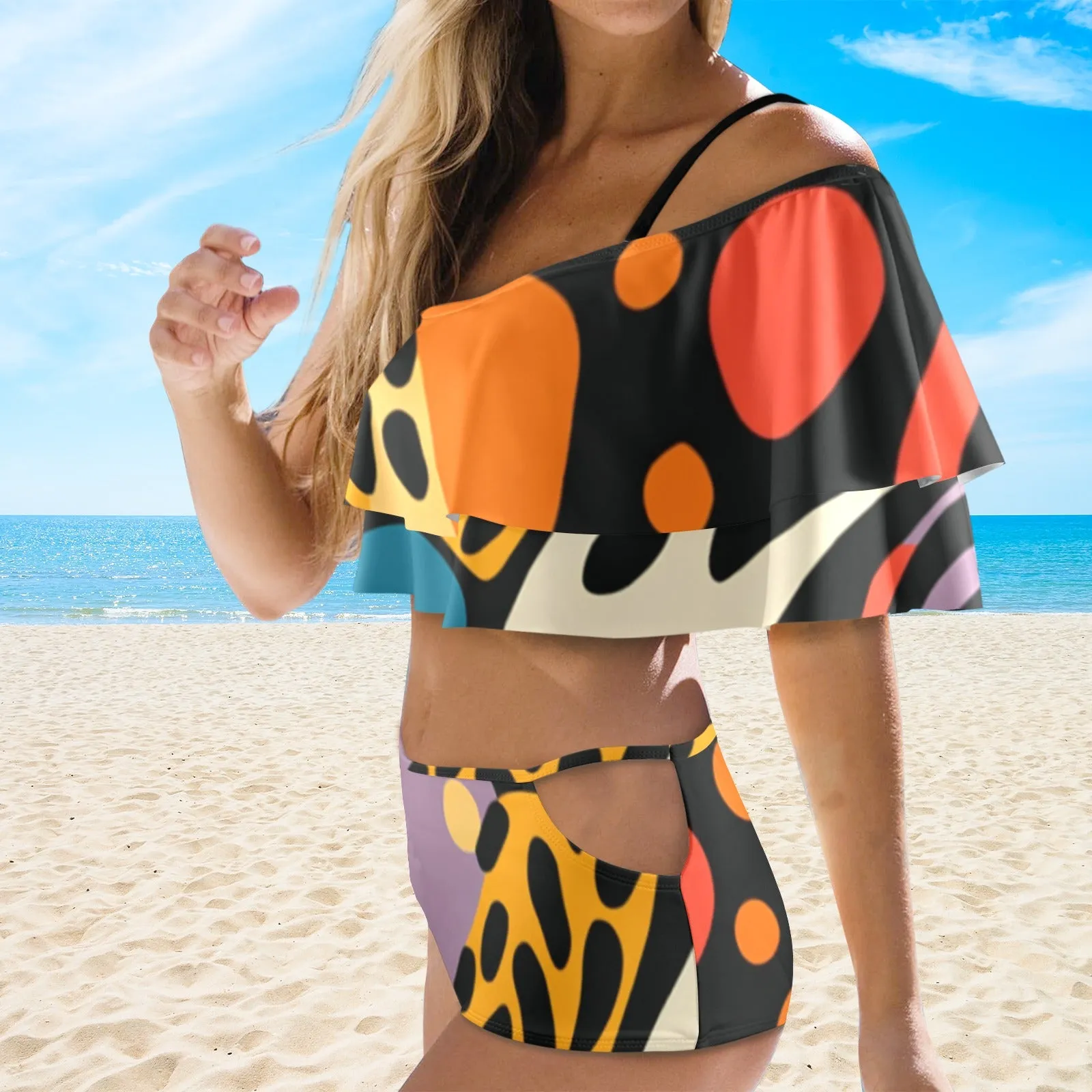 Jungle Game Fever Women's Ruffle Off Shoulder Bikini Swimsuit