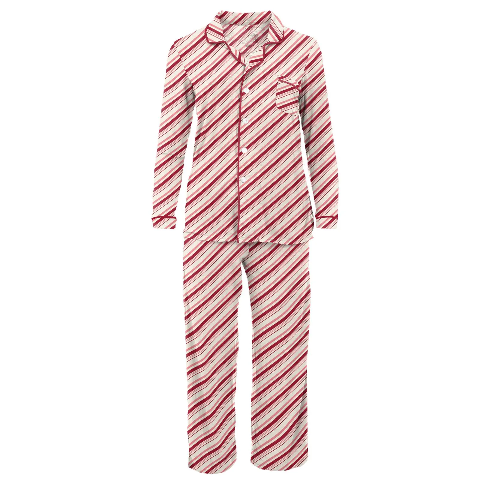 KicKee Pants Strawberry Candy Cane Stripe Women's L/S Collared Pajama Set