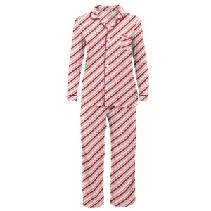 KicKee Pants Strawberry Candy Cane Stripe Women's L/S Collared Pajama Set