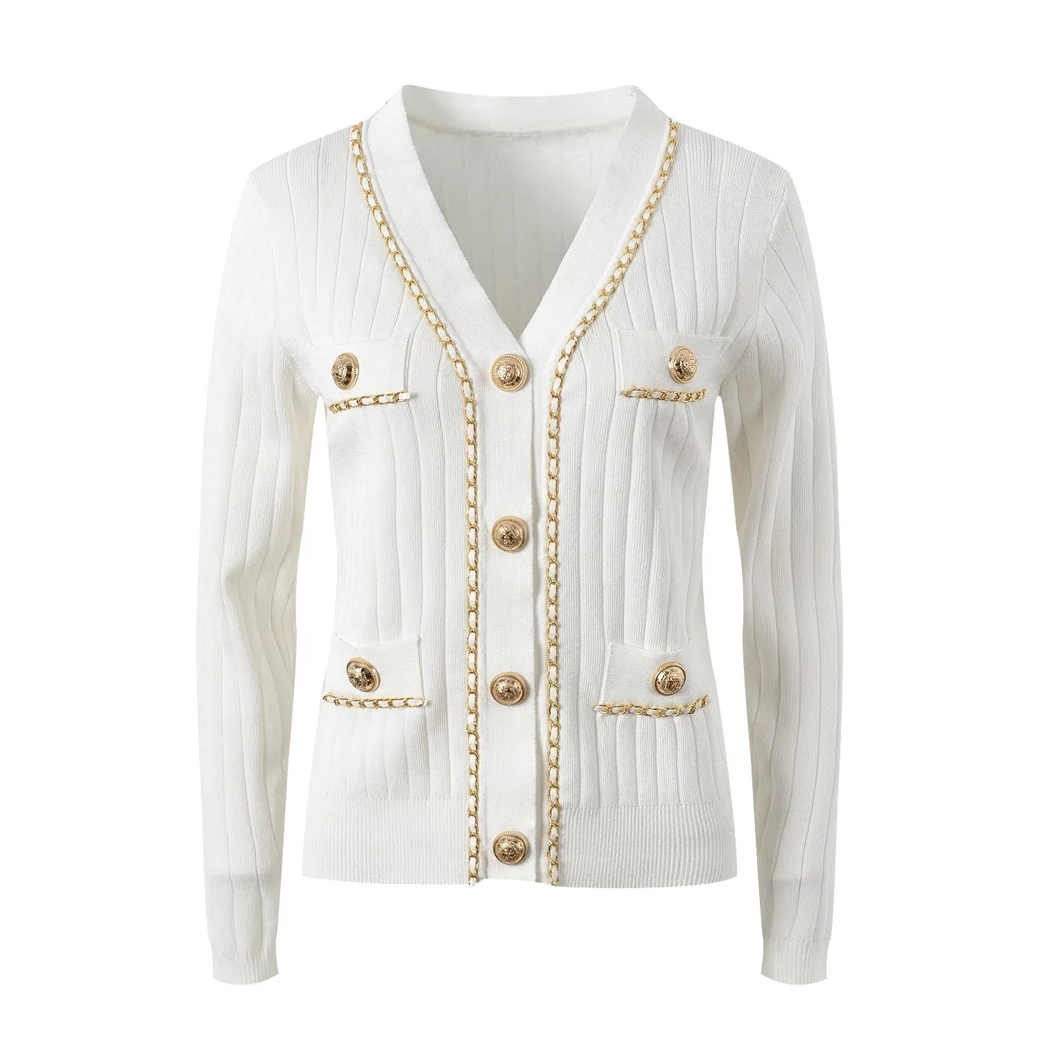 Knitting Tops Chain Patchwork V Neck Knitwears