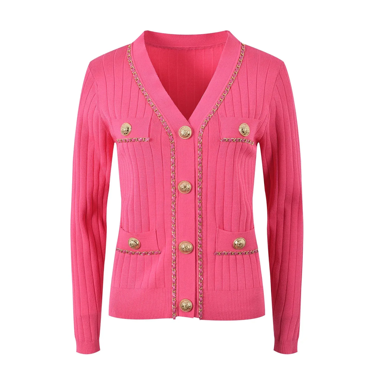 Knitting Tops Chain Patchwork V Neck Knitwears