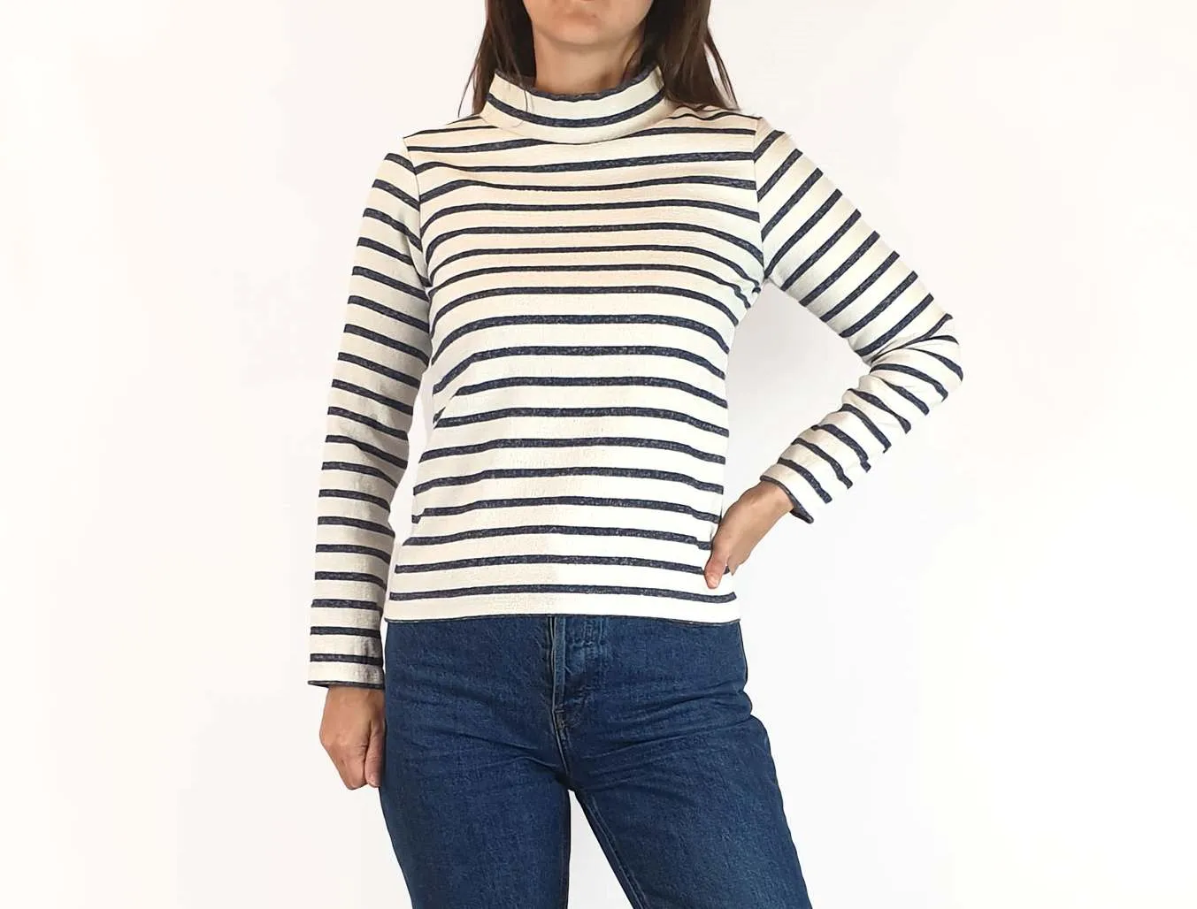 Kumo blue and white striped high neck top size 8
