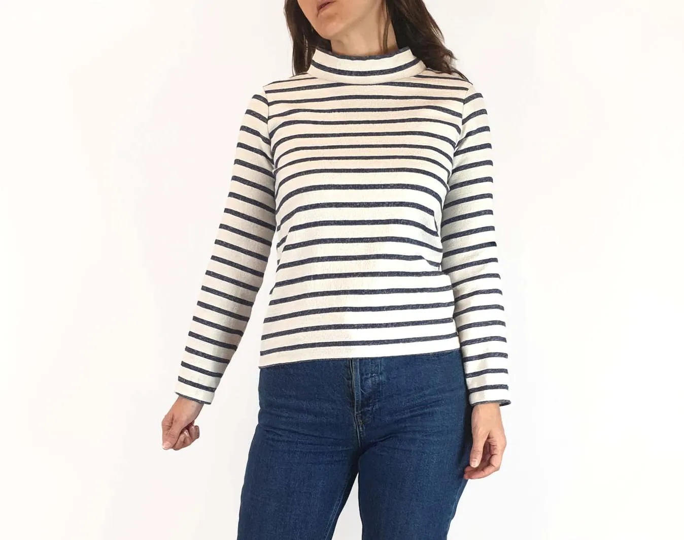 Kumo blue and white striped high neck top size 8
