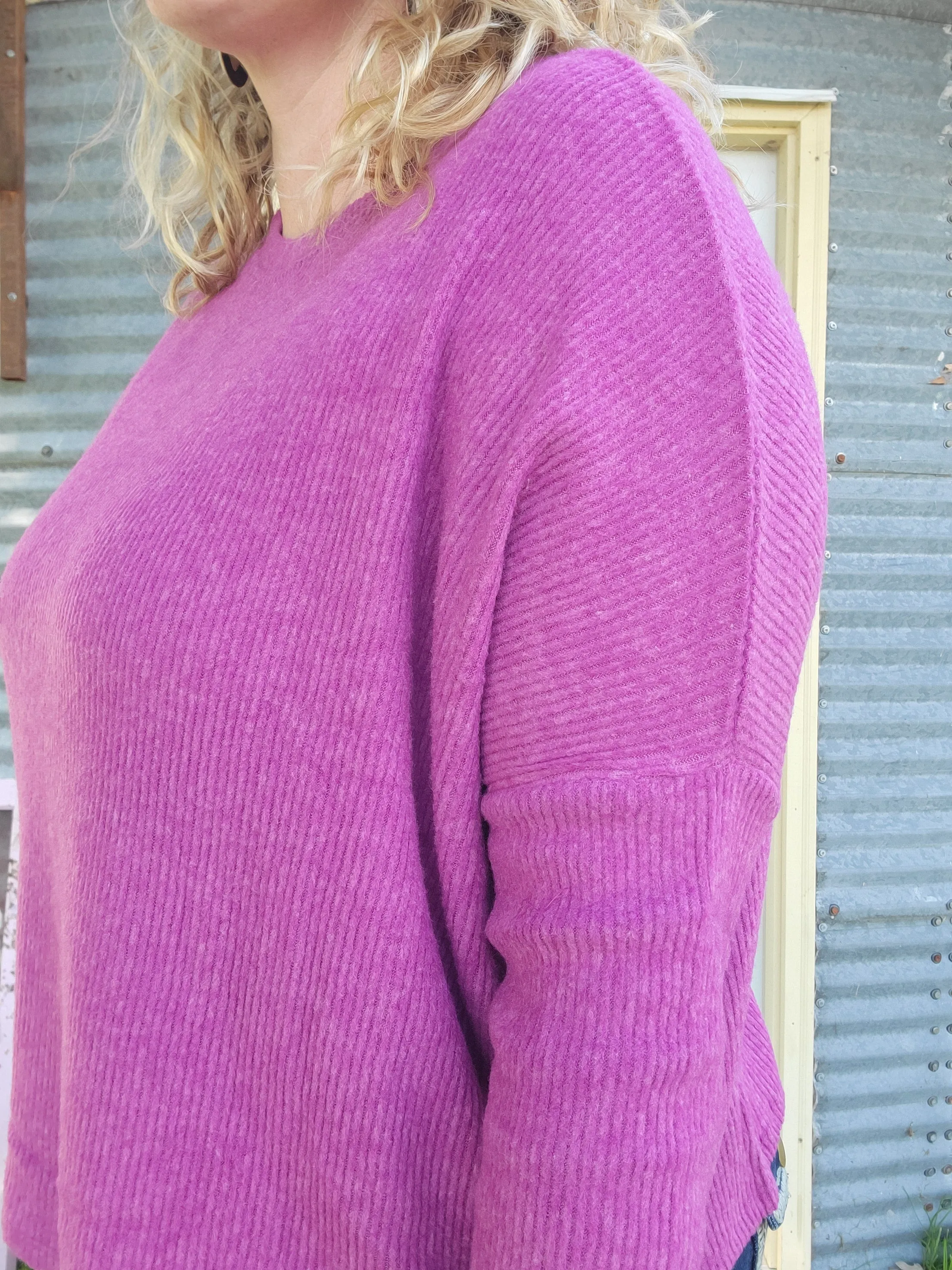 Leesa Ribbed Dolman Longsleeve Sweater - Lt Plum