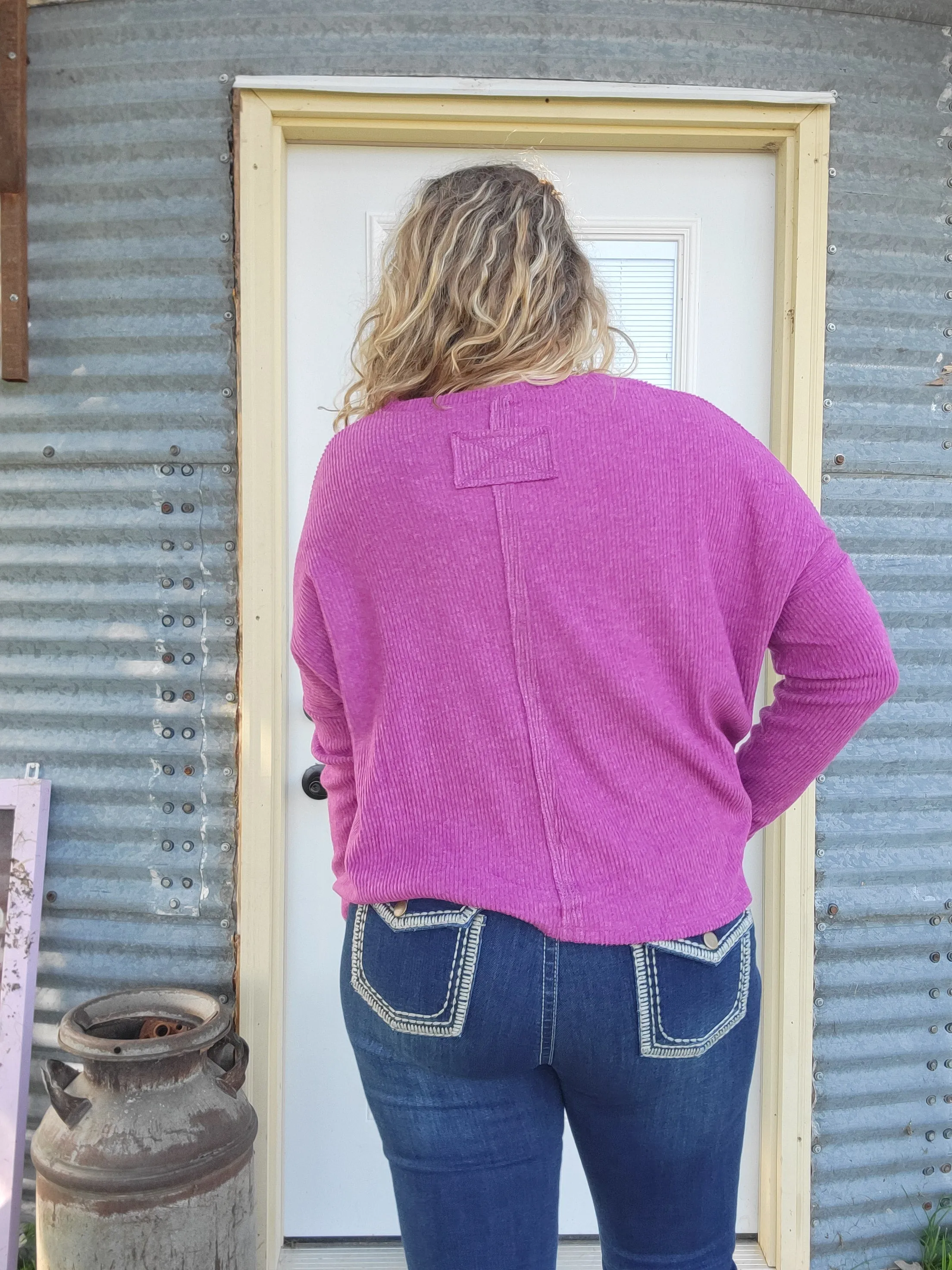 Leesa Ribbed Dolman Longsleeve Sweater - Lt Plum