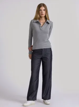 Lena Polo Knit Top Heather Grey