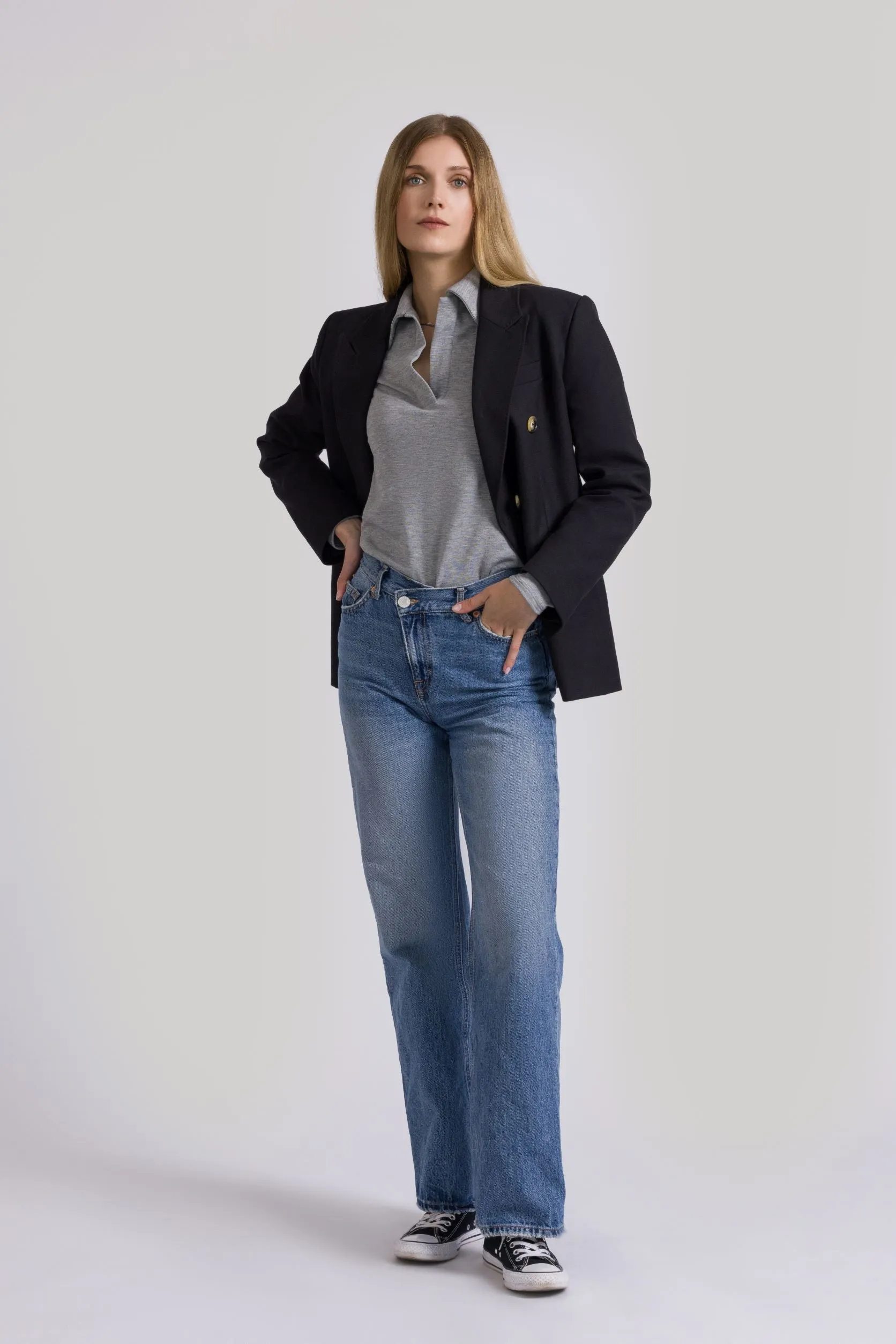 Lena Polo Knit Top Heather Grey
