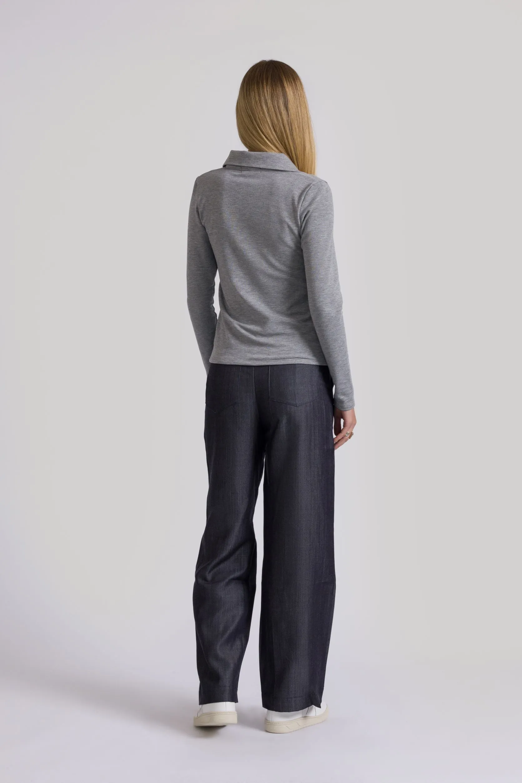 Lena Polo Knit Top Heather Grey