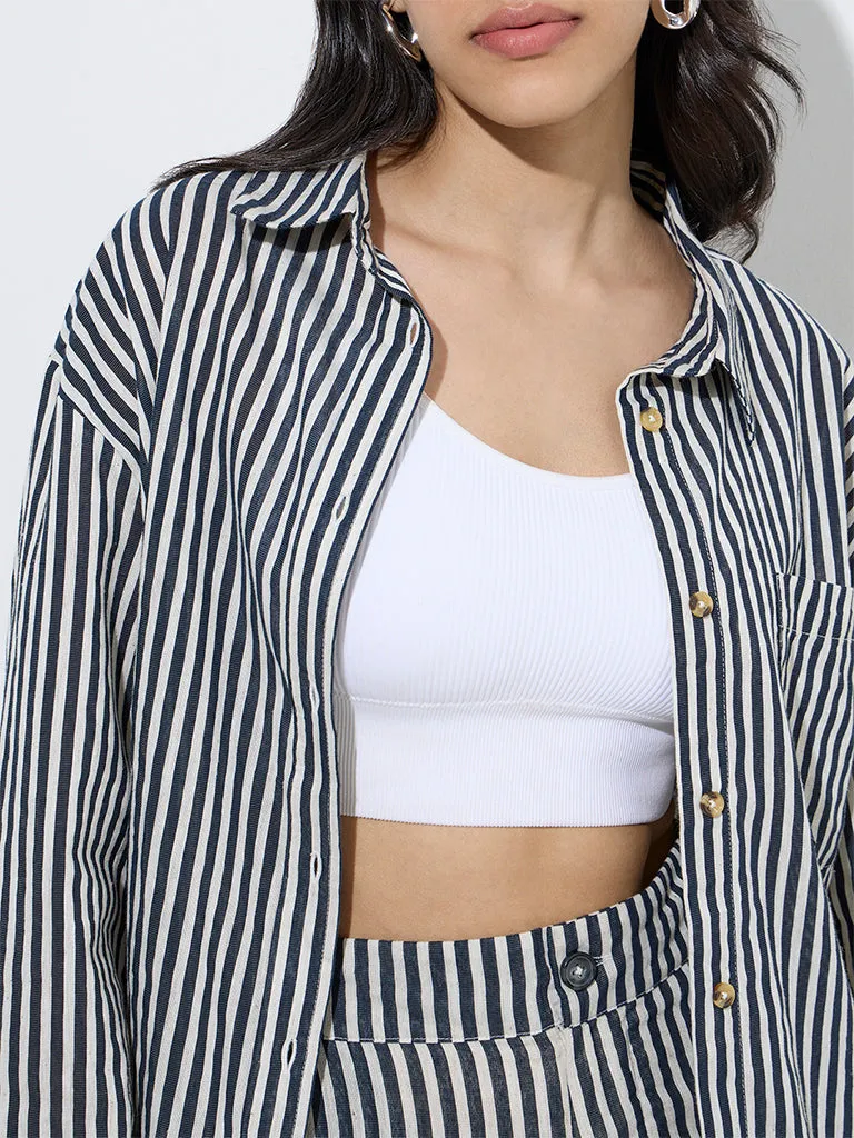 LOV Blue Striped Linen-Blend Shirt