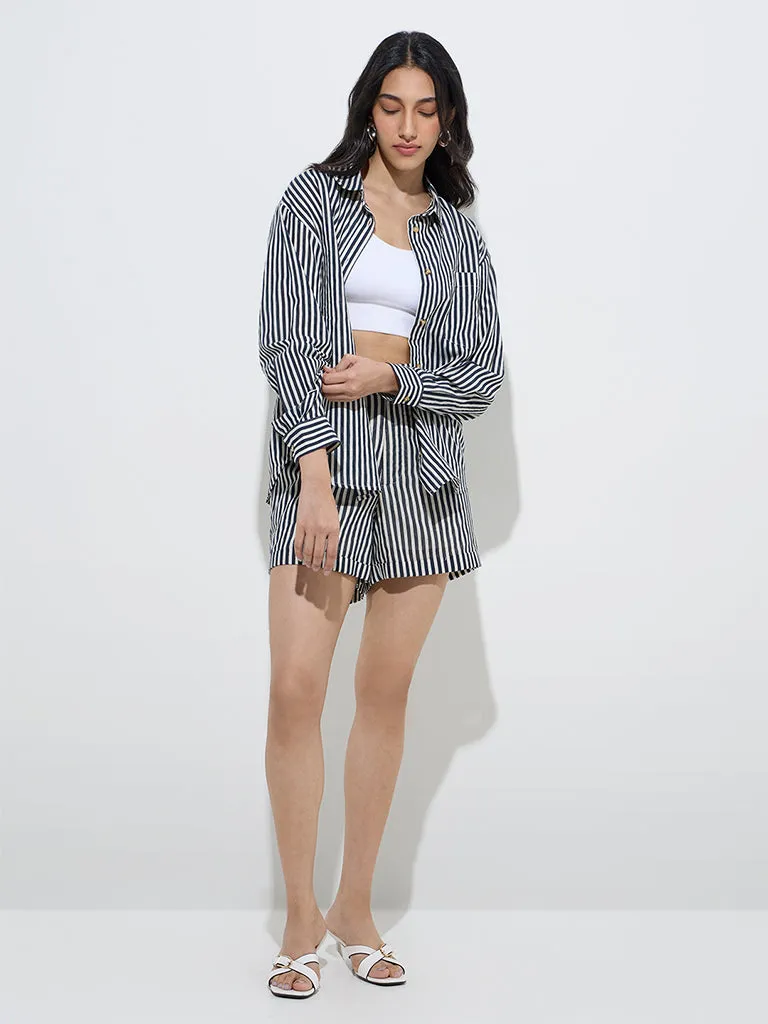 LOV Blue Striped Linen-Blend Shirt
