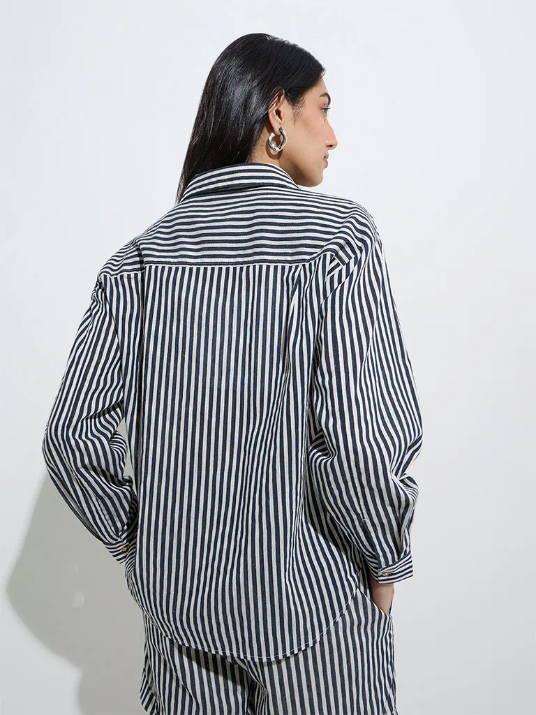 LOV Blue Striped Linen-Blend Shirt