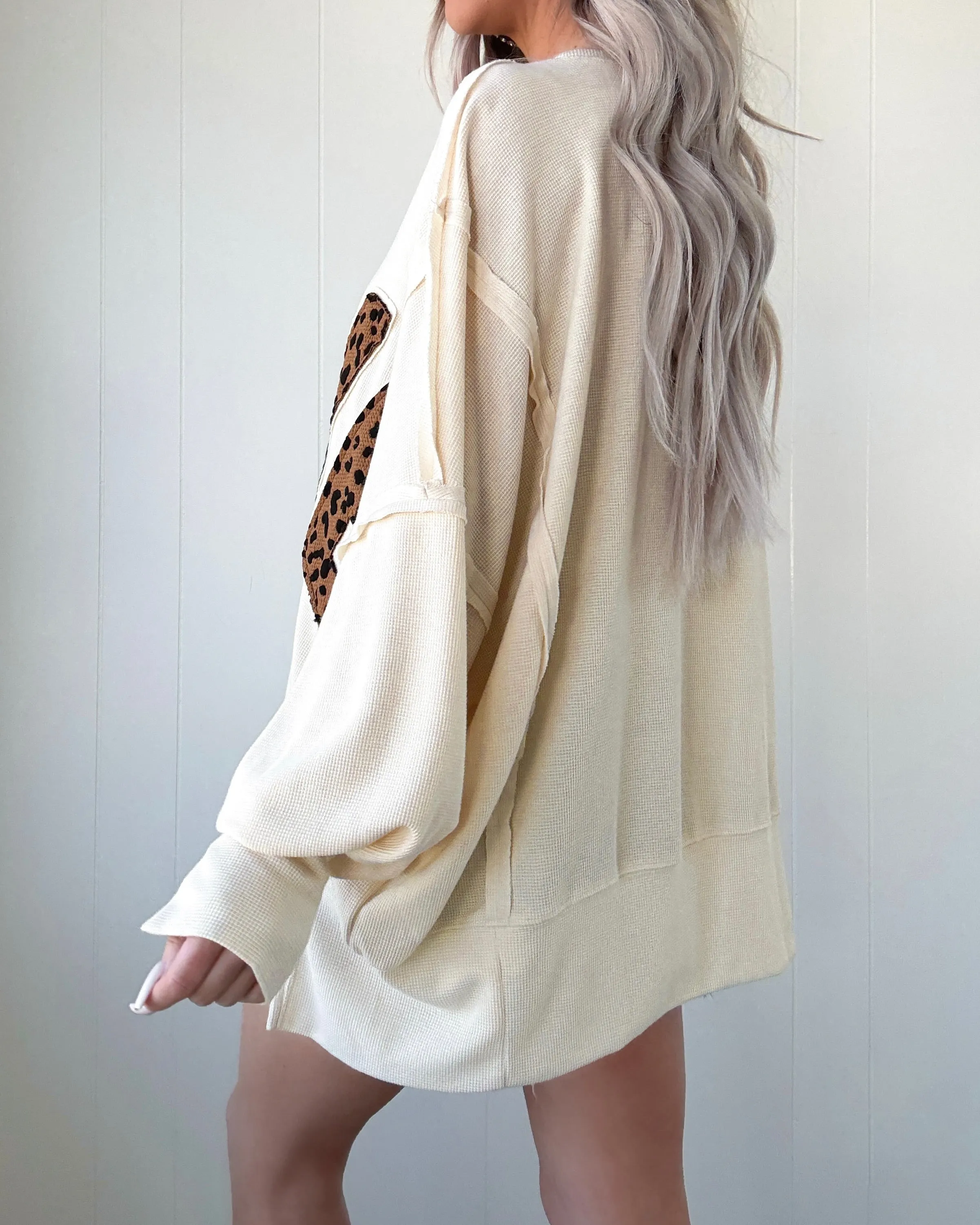 Love Leopard Patchwork Oversized Top - Oatmeal