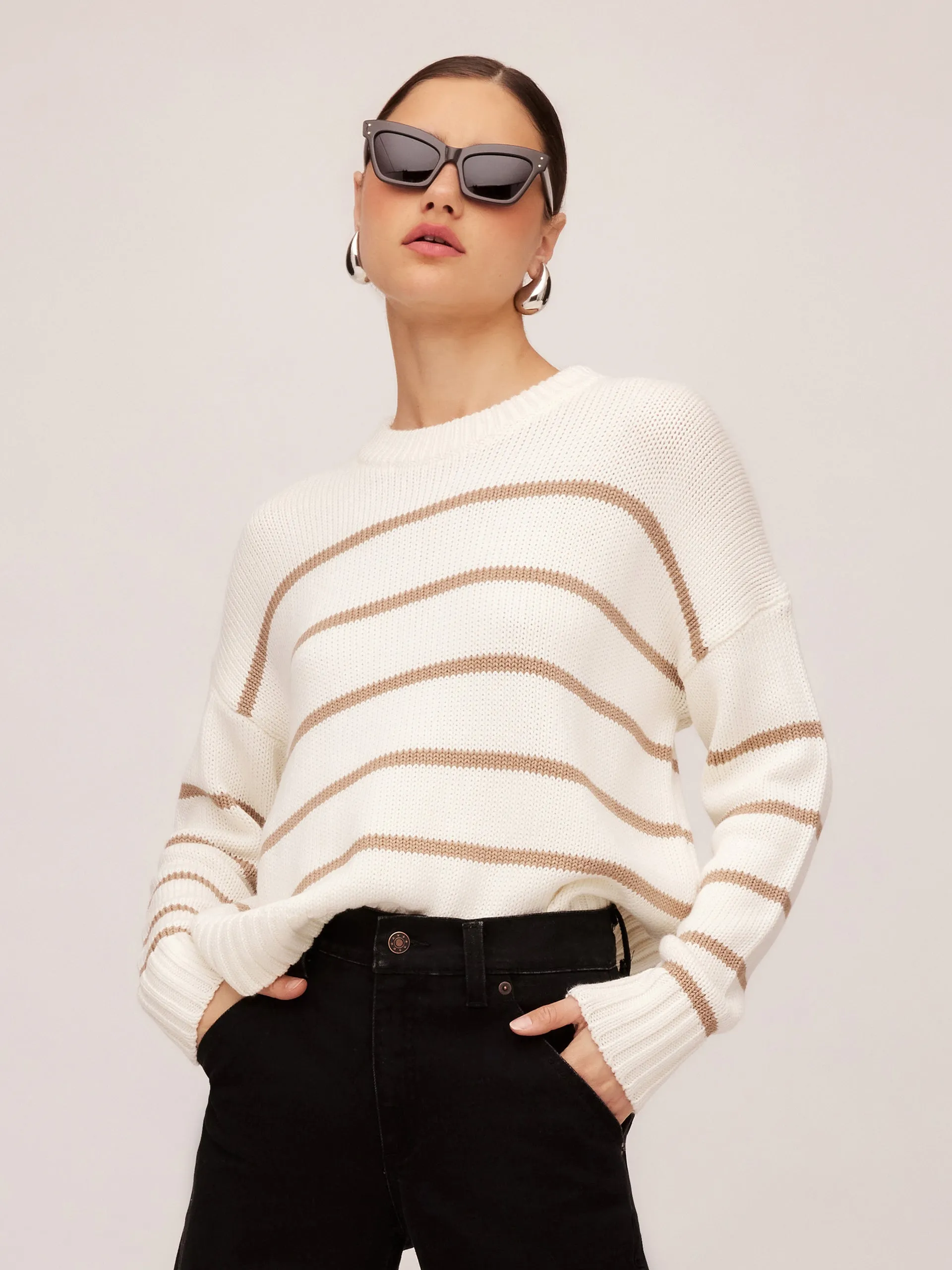 LUCA STRIPED COTTON BLEND CREW NECK SWEATER