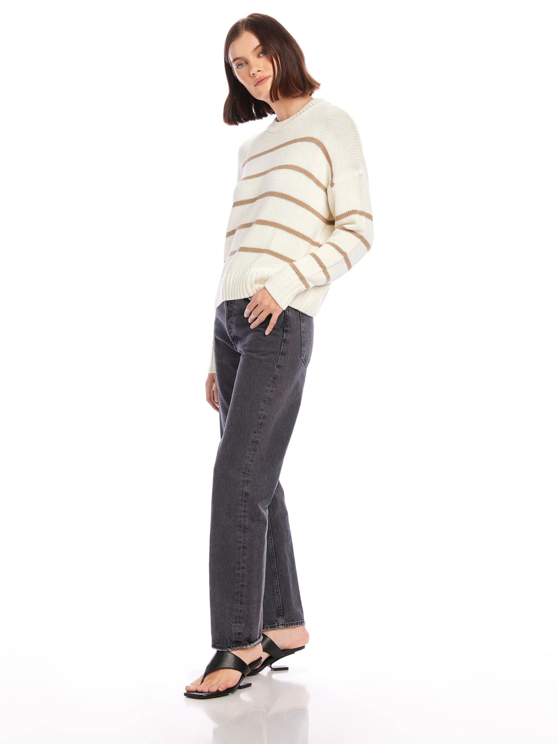LUCA STRIPED COTTON BLEND CREW NECK SWEATER