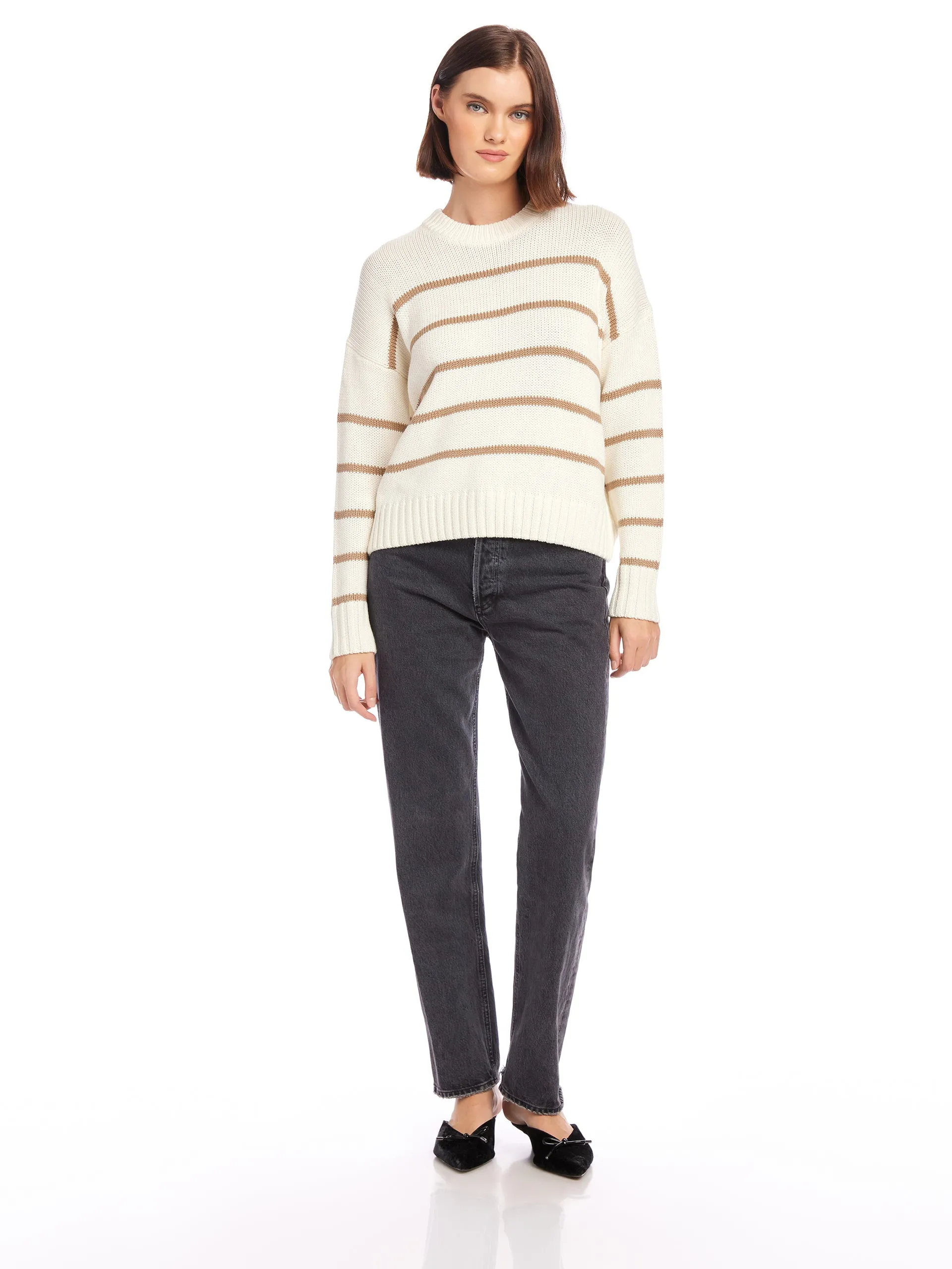 LUCA STRIPED COTTON BLEND CREW NECK SWEATER