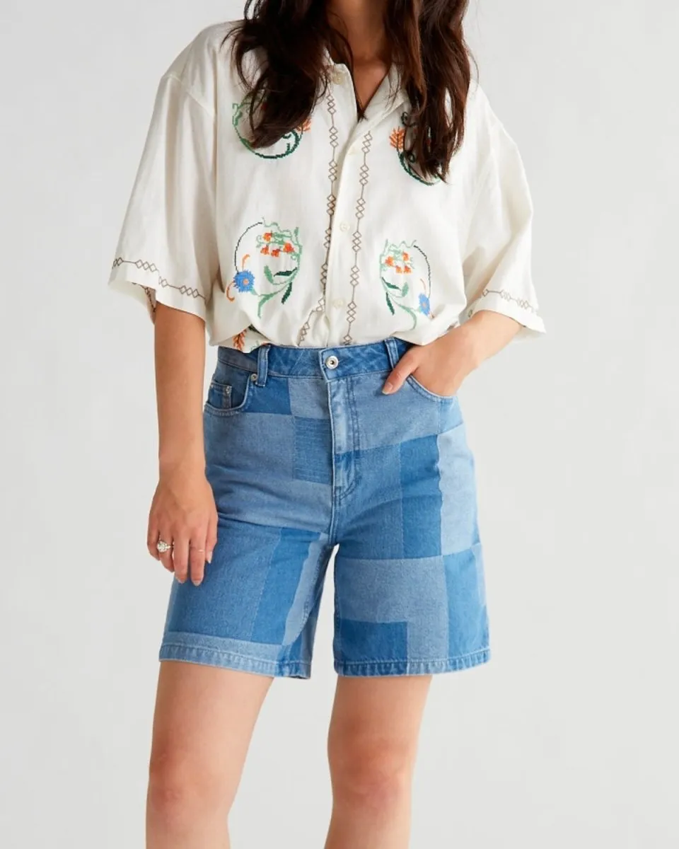 Maggie Patchwork Shorts - Blue