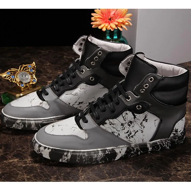 Men's Patchwork Fashion Print High Tops