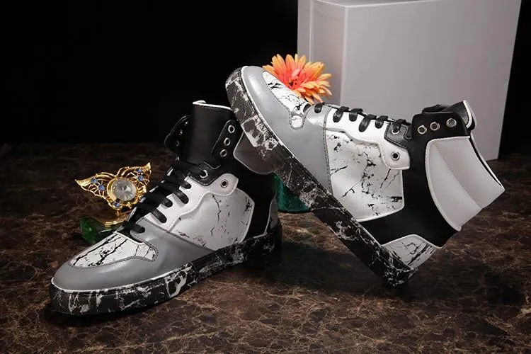 Men's Patchwork Fashion Print High Tops