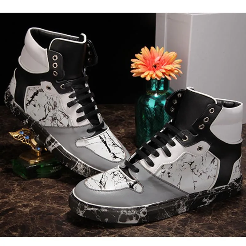 Men's Patchwork Fashion Print High Tops