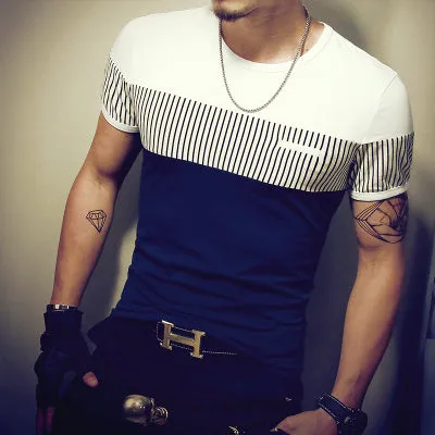 Men's T Shirt Casual Patchwork Short Sleeve