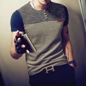 Men's T Shirt Casual Patchwork Short Sleeve