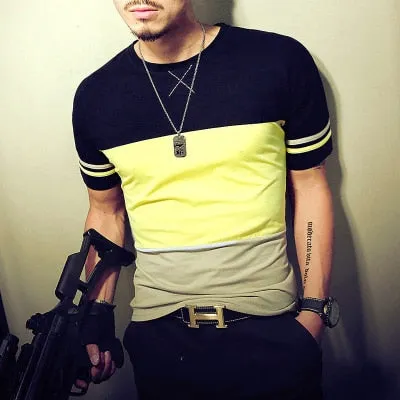 Men's T Shirt Casual Patchwork Short Sleeve