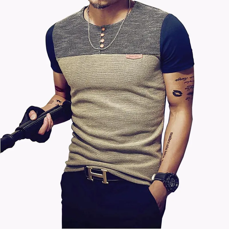 Men's T Shirt Casual Patchwork Short Sleeve