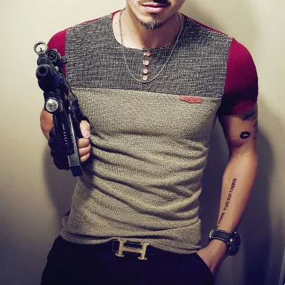 Men's T Shirt Casual Patchwork Short Sleeve