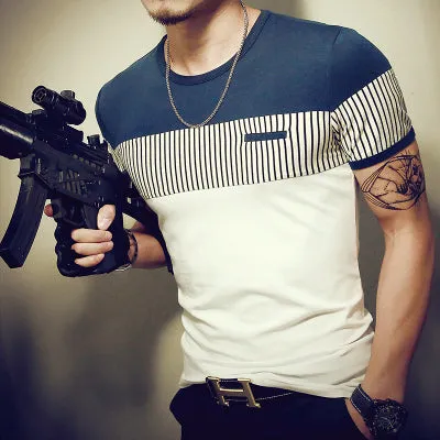 Men's T Shirt Casual Patchwork Short Sleeve
