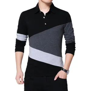 Mens T Shirt with Collar Color Patchwork