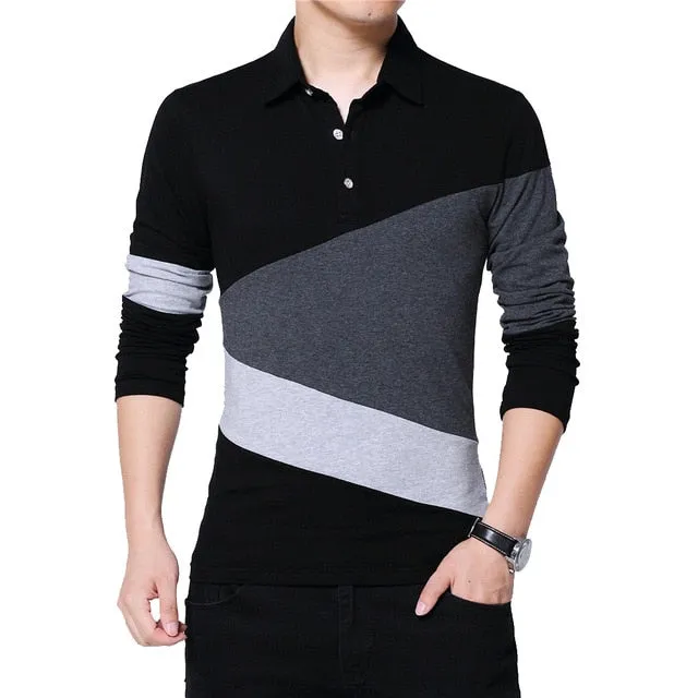 Mens T Shirt with Collar Color Patchwork