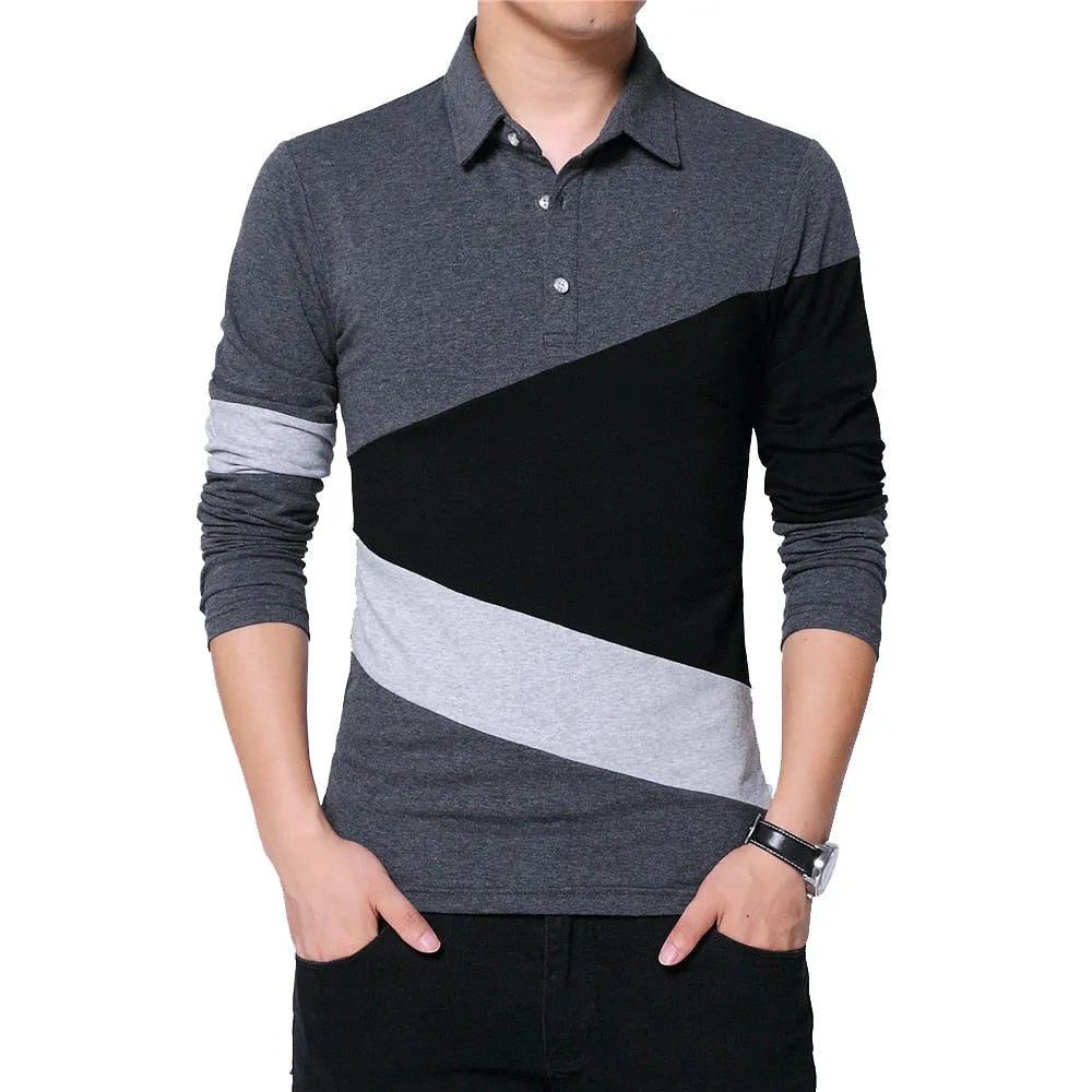 Mens T Shirt with Collar Color Patchwork