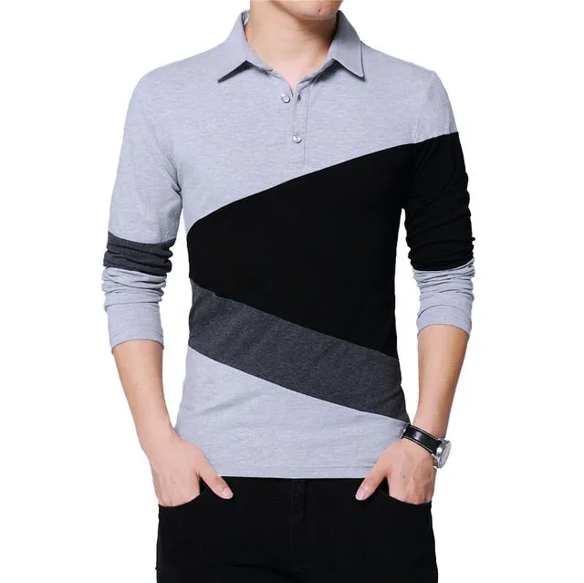 Mens T Shirt with Collar Color Patchwork