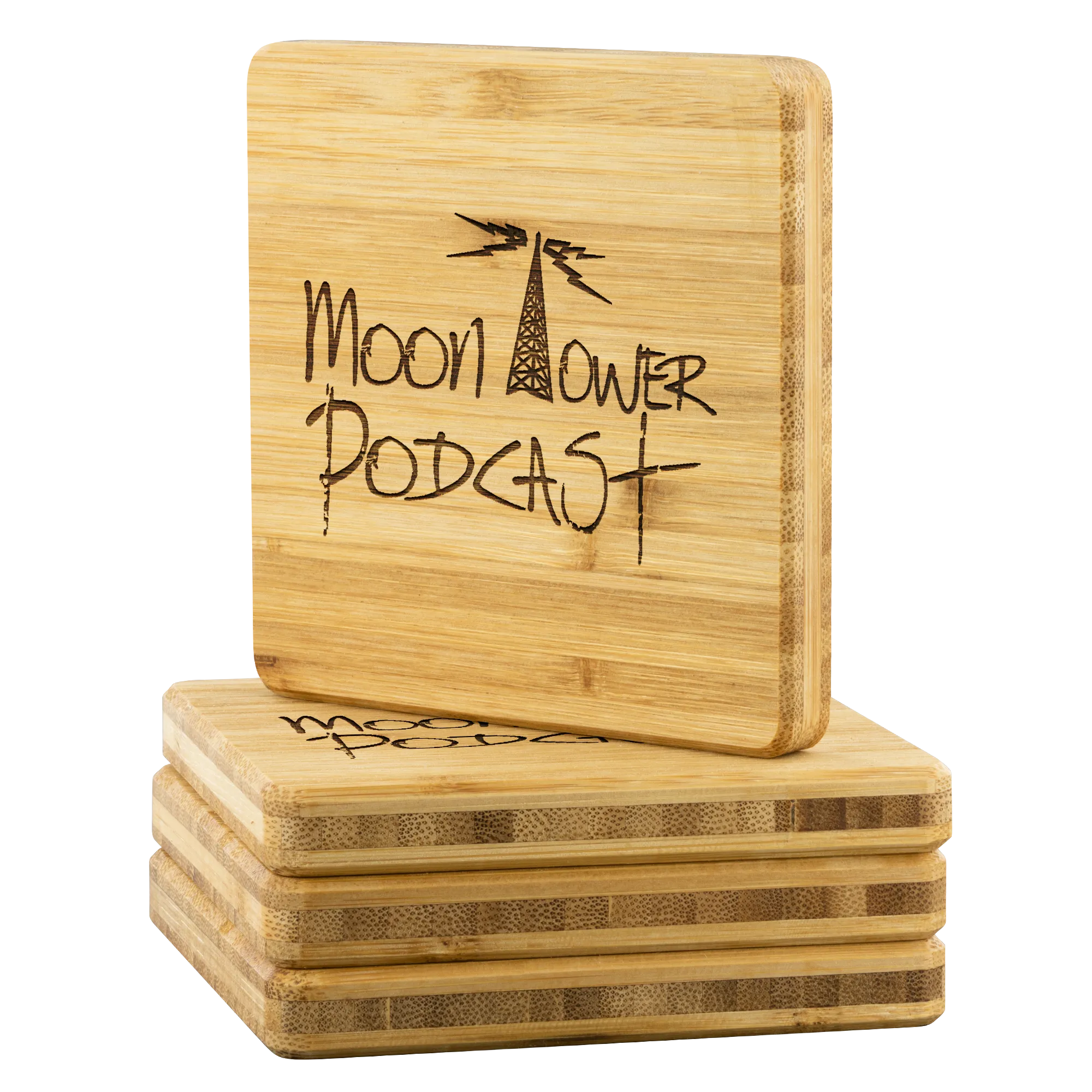 Moon Tower Podcast - Bamboo Coaster Set