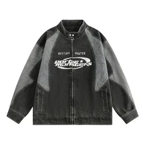 Motorcycle Patchwork Denim Jacket