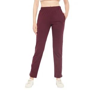 Neva Women's Track Pant in Solid Pattern Side pockets - Burgandy