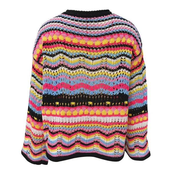 NEW Retails $60 WREESH Women's Printed Long O-Neck Sleeve Style Loose Sweaters Ladies Tops Sz L