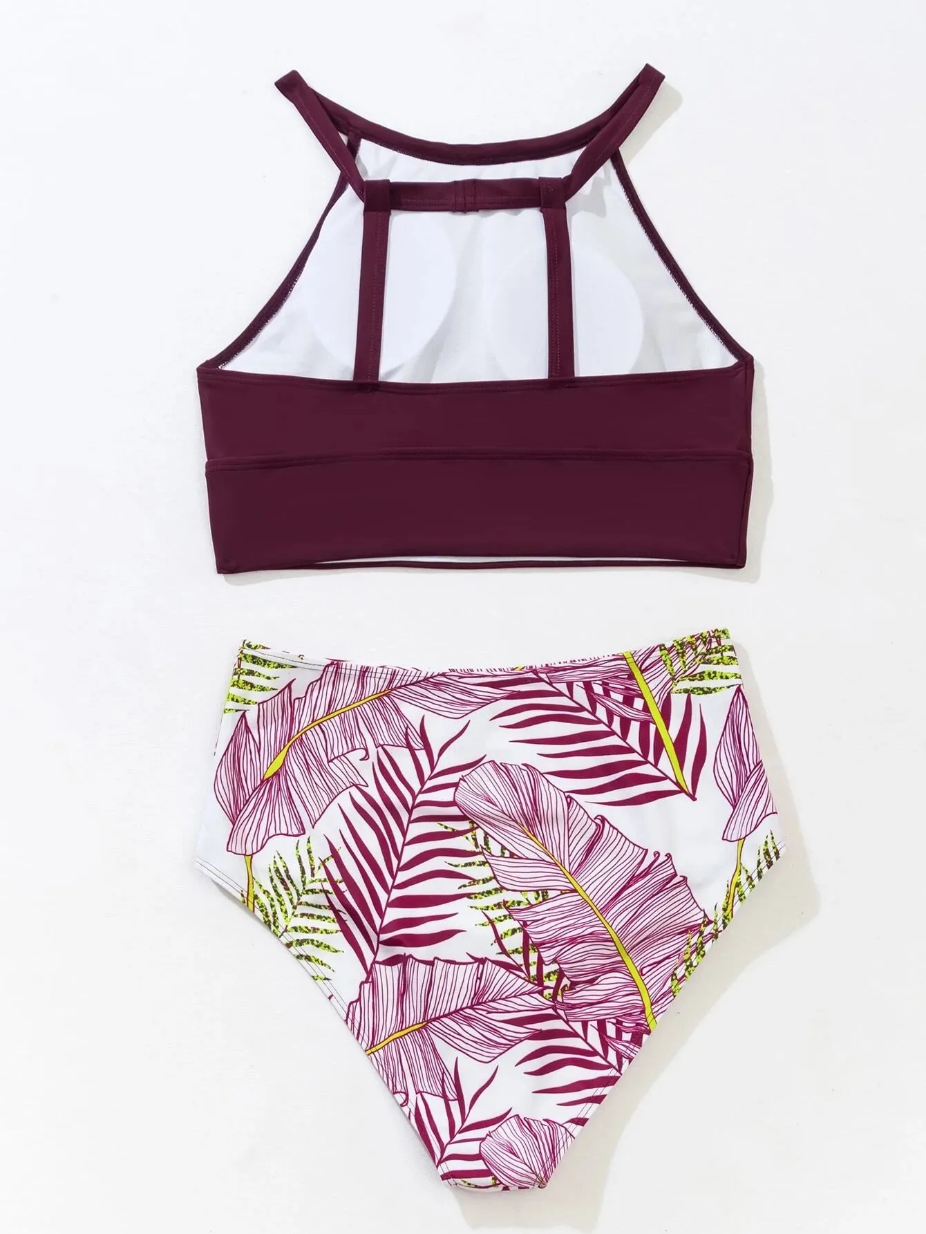 New Shein Women's Leaf Print Bikini Swimsuit in Wine, Sz L! True to size, Rated 4.87 out of 5 stars!