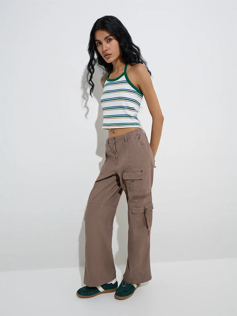 Nuon Multicolour Striped Cotton-Blend Crop Top