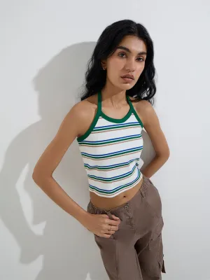 Nuon Multicolour Striped Cotton-Blend Crop Top