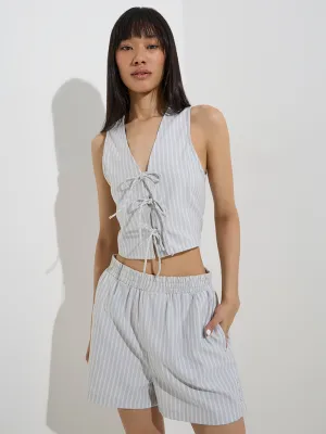Nuon Sage Stripe Printed Cotton-Blend Top